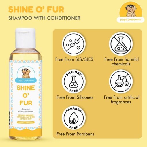 Papa Pawsome Shine O' Fur Shampoo with Conditioner for Dog, 250 ml