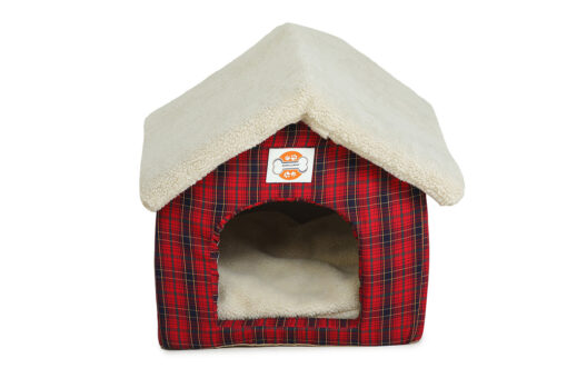 Barks & Wags Red Plaid Christmas Hut Dog & Cat Bed