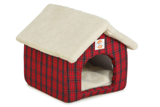 Barks & Wags Red Plaid Christmas Hut Dog & Cat Bed