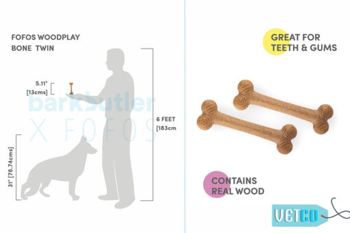 FOFOS Woodplay Bone Twins Dog Toy