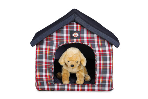 Barks & Wags Blue & Red Plaid Plush Hut Dog & Cat Bed