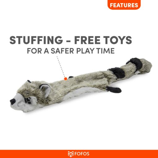 FOFOS Skinneez Raccoon Stuffing Free Dog Toy