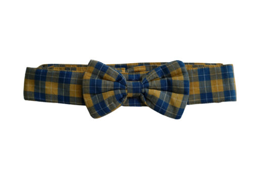 Floof & Co Blue & Yellow Checks Collar With Bow for Dogs