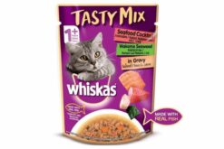 Whiskas Seafood Cocktail With Wakame Seaweed in Gravy Tasty Mix Adult Wet Cat Food, (12 x 70g) 840 gms
