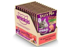 Whiskas Seafood Cocktail With Wakame Seaweed in Gravy Tasty Mix Adult Wet Cat Food, (12 x 70g) 840 gms
