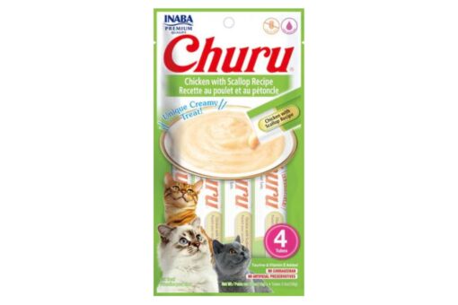 Inaba Churu Chicken With Scallop Recipe Cat Treats, 56 gm Count 4 (Pack Of 2)